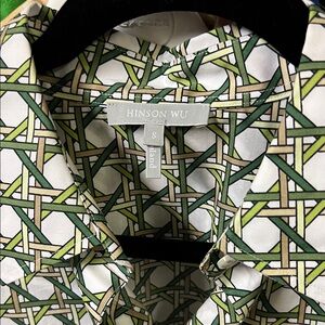 Hinson Wu Women's Button Down Shirt with Green Geometric Design